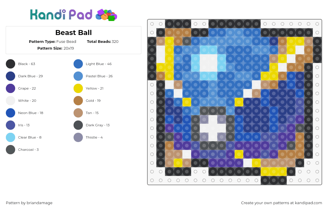 Beast Ball - Fuse Bead Pattern by briandamage on Kandi Pad - beast ball,pokeball,pokemon,gaming,blue,gold