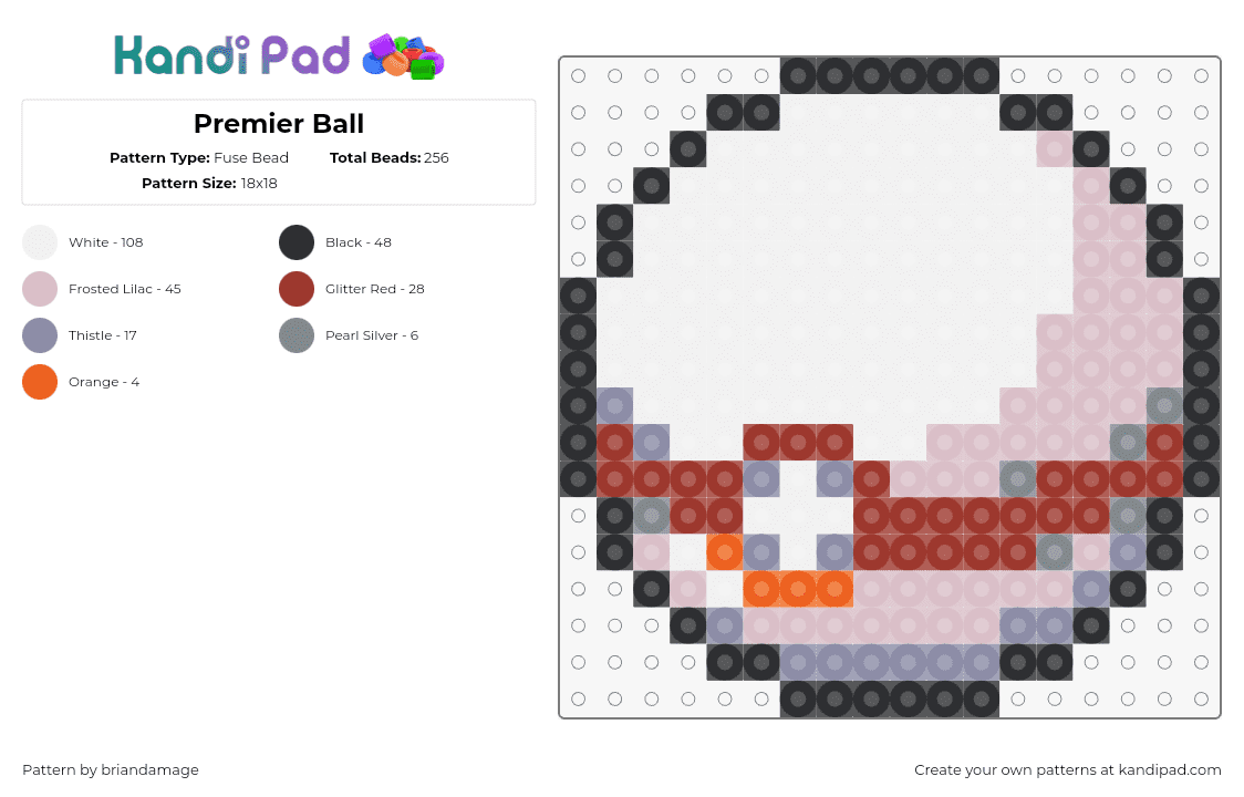 Premier Ball - Fuse Bead Pattern by briandamage on Kandi Pad - premier ball,pokeball,pokemon,gaming,white,red