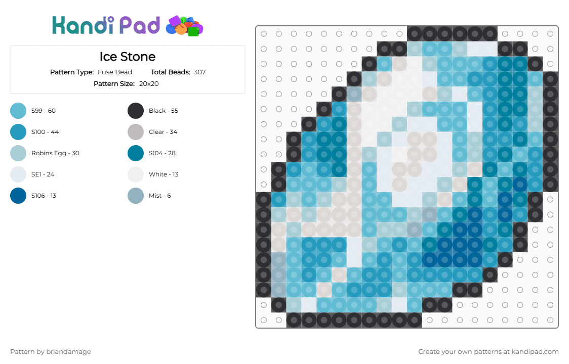 Ice Stone - Fuse Bead Pattern by briandamage on Kandi Pad - light blue,pokemon,ice stone,evolution item,video game,nintendo,sprite,sun and moon,cotdicy