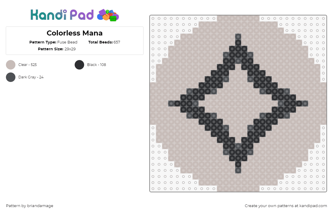 Colorless Mana - Fuse Bead Pattern by briandamage on Kandi Pad - diamond,mana,mtg,magic the gathering,gaming,beige,black