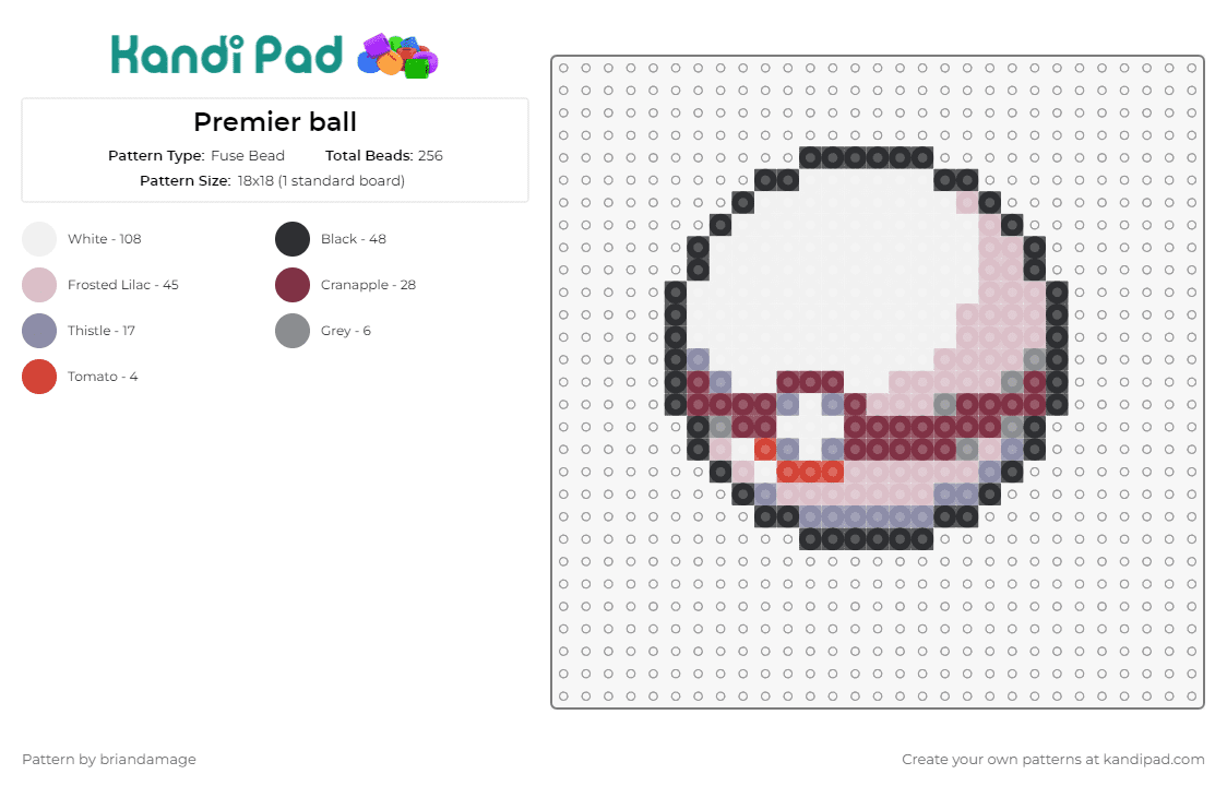 Premier ball - Fuse Bead Pattern by briandamage on Kandi Pad - pokeball,premier ball,pokemon