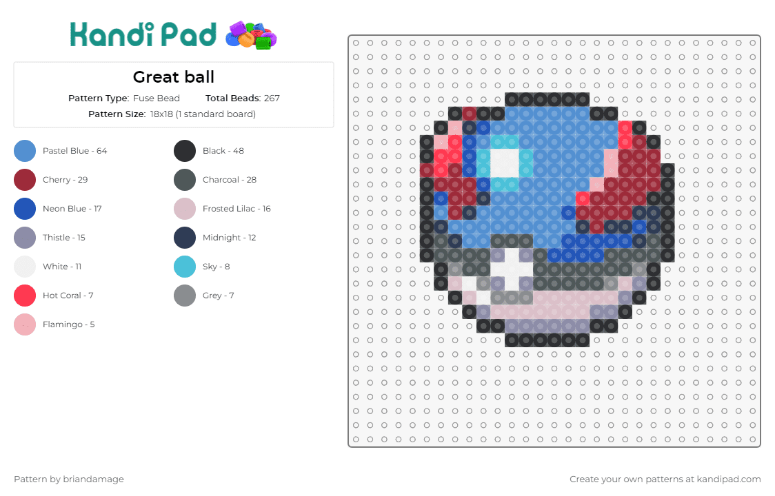 Great ball - Fuse Bead Pattern by briandamage on Kandi Pad - pokeball,great ball,pokemon
