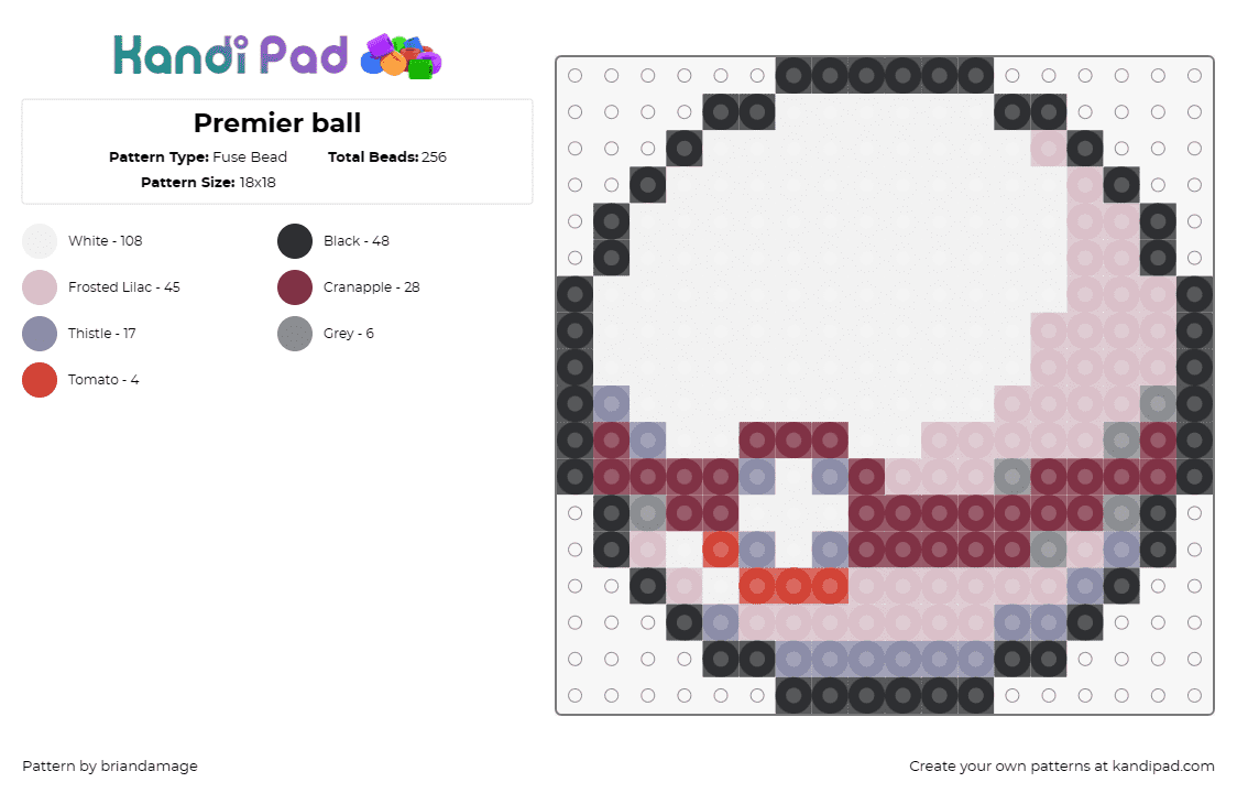 Premier ball - Fuse Bead Pattern by briandamage on Kandi Pad - premier ball,pokeball,pokemon,gaming,white,red