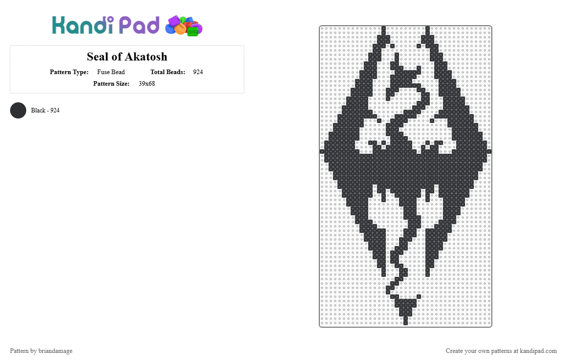 Seal of Akatosh - Fuse Bead Pattern by briandamage on Kandi Pad - black,skyrim,the elder scrolls,tes v,video game,dragon,fantasy,akatosh,bethesda