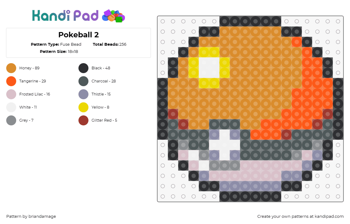 Pokeball 2 - Fuse Bead Pattern by briandamage on Kandi Pad - pokeball,pokemon,gaming,orange,gray