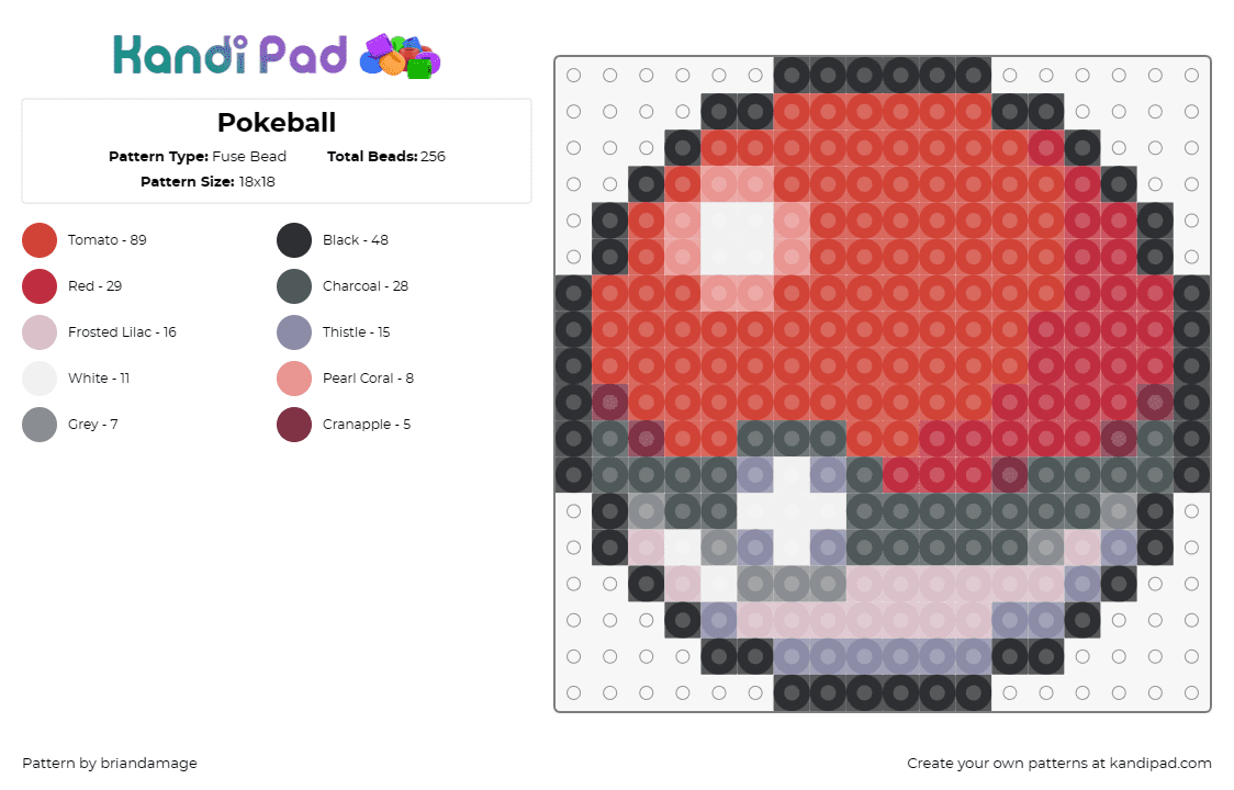 Pokeball - Fuse Bead Pattern by briandamage on Kandi Pad - pokeball,pokemon,gaming,red,white