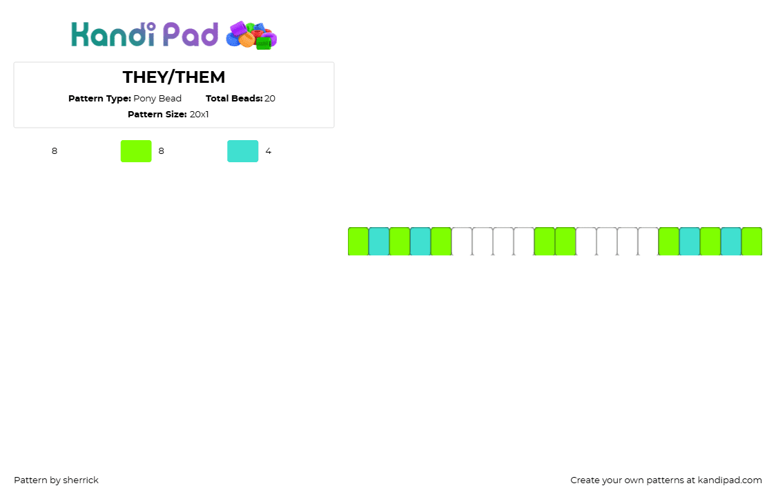 THEY/THEM - Pony Bead Pattern by sherrick on Kandi Pad - pronouns,they,them,single,bracelet,light blue,green