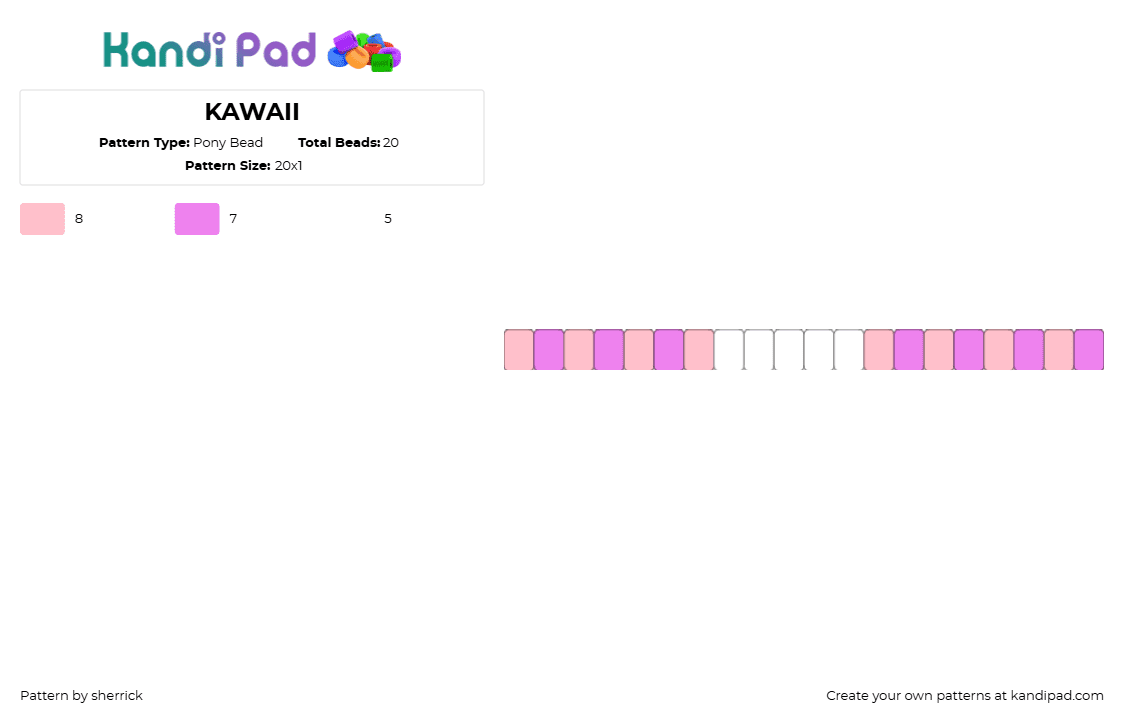 KAWAII - Pony Bead Pattern by sherrick on Kandi Pad - kawaii,single,bracelet,pink