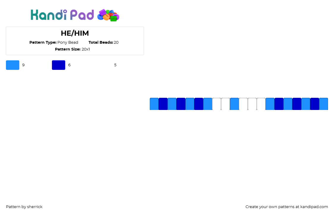 HE/HIM - Pony Bead Pattern by sherrick on Kandi Pad - pronouns,he,him,single,bracelet,blue