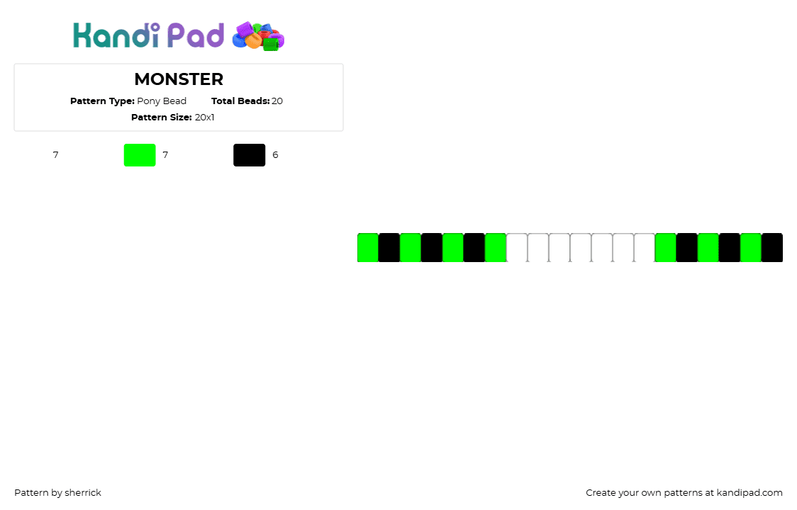 MONSTER - Pony Bead Pattern by sherrick on Kandi Pad - monster,energy,single,bracelet,green,black