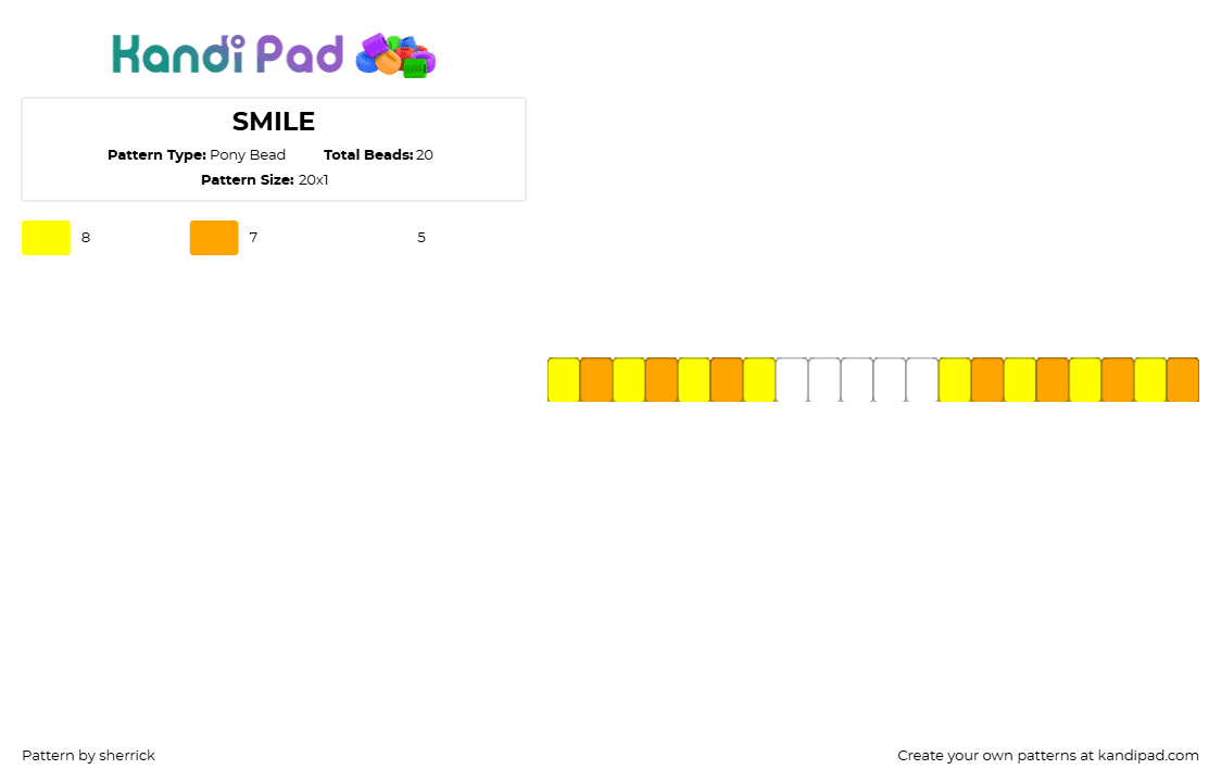 SMILE - Pony Bead Pattern by sherrick on Kandi Pad - smile,summer,single,bracelet,orange,yellow