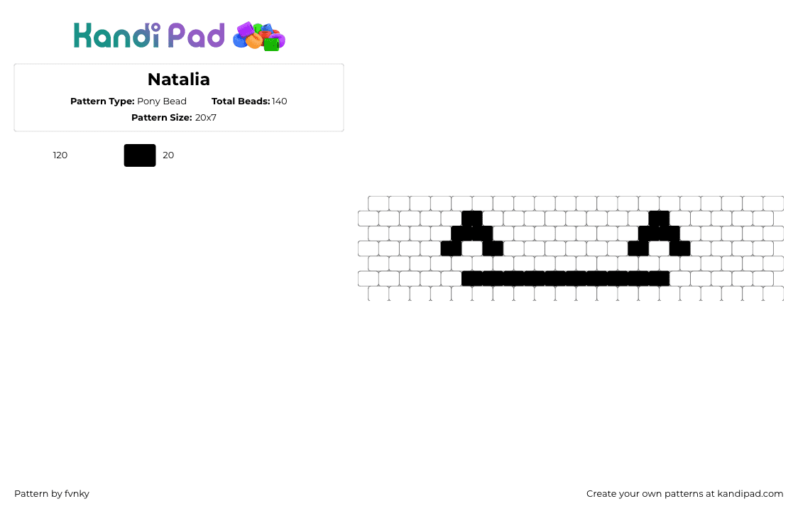 Natalia - Pony Bead Pattern by fvnky on Kandi Pad - emoticon,face,cuff,simple,white,black