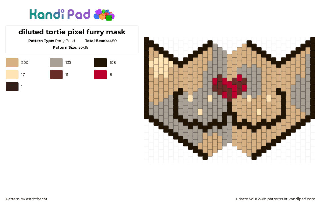 diluted tortie pixel furry mask - Pony Bead Pattern by astrothecat on Kandi Pad - fursona,furry,mouth,mask,cat,tan