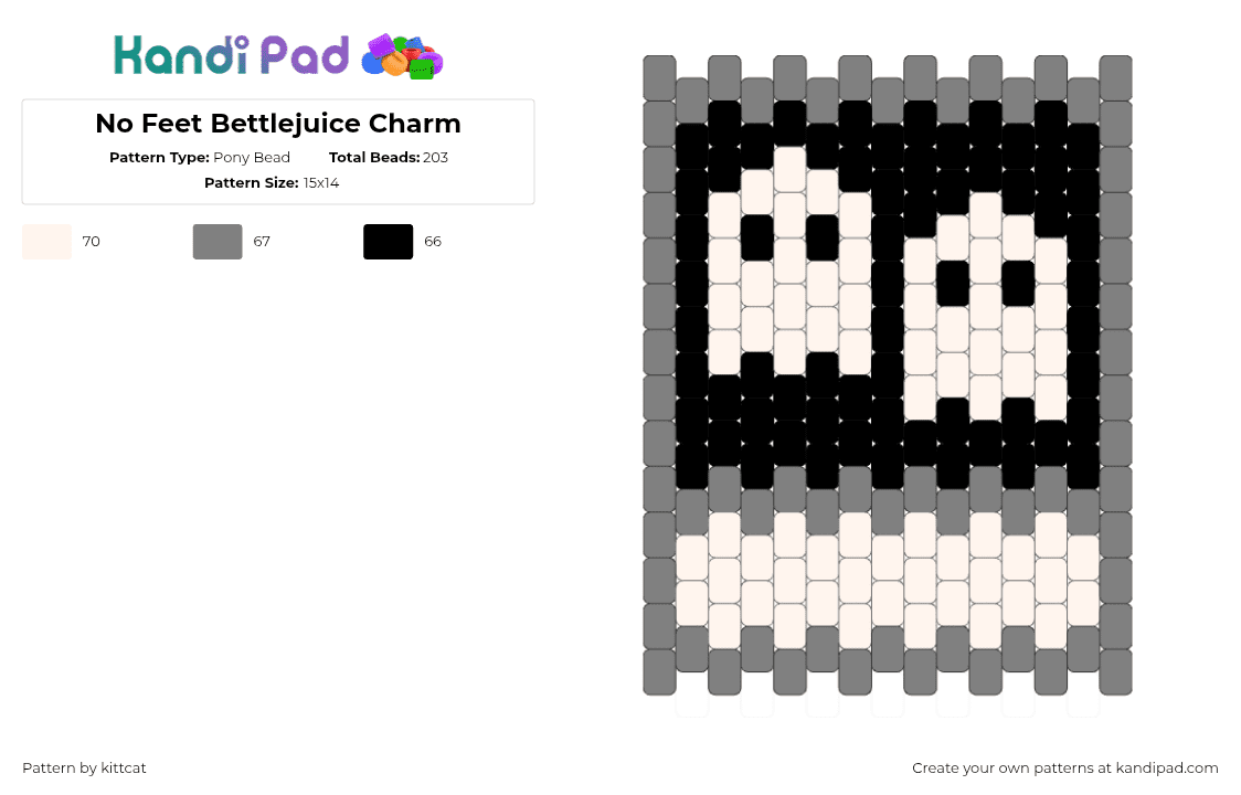 No Feet Bettlejuice Charm - Pony Bead Pattern by kittcat on Kandi Pad - ghosts,beetlejuice,polaroid,charm,black,white,gray