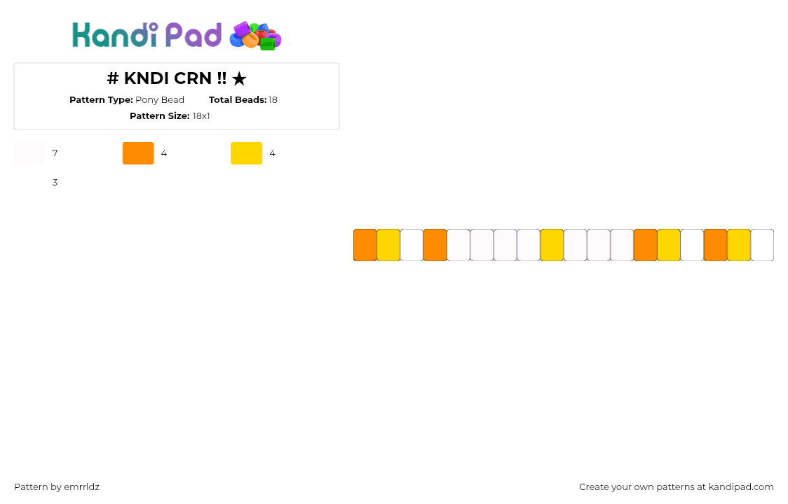 # KNDI CRN !! ★ - Pony Bead Pattern by emrrldz on Kandi Pad - candy corn,halloween,single,bracelet,yellow,orange,white