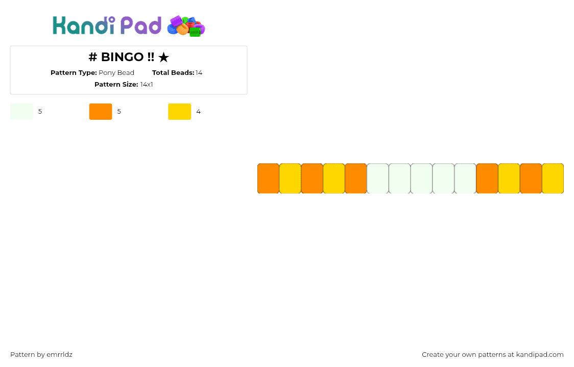 # BINGO !! ★ - Pony Bead Pattern by emrrldz on Kandi Pad - bingo,bluey,single,charm,orange,yellow