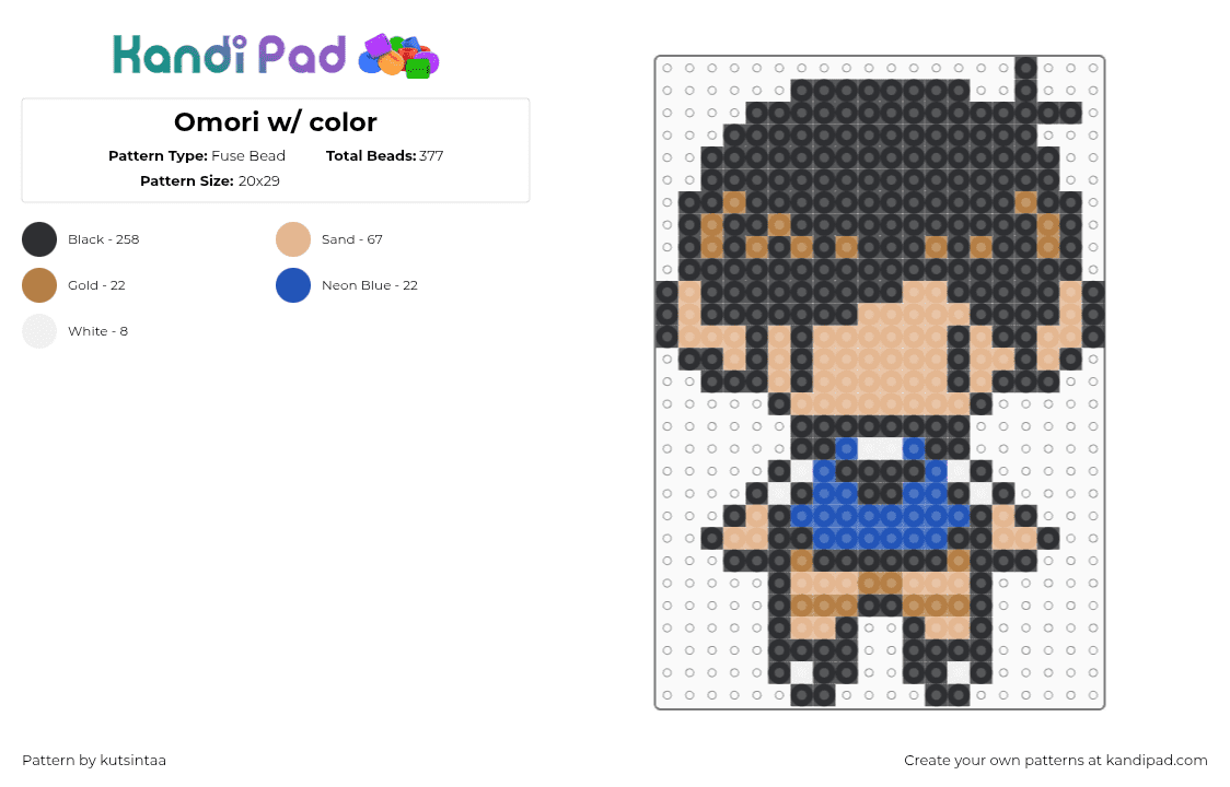 Omori w/ color - Fuse Bead Pattern by kutsintaa on Kandi Pad - omori,character,video game,tan