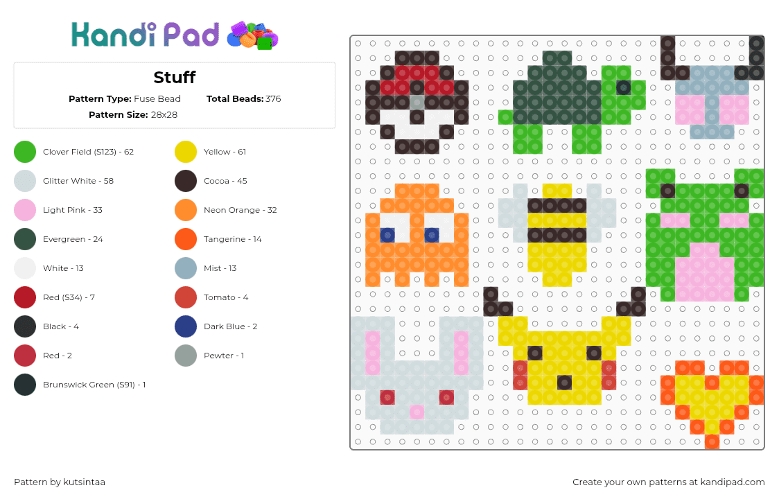 Stuff - Fuse Bead Pattern by kutsintaa on Kandi Pad - charms,frog,pikachu,turtle,bee,simple,yellow,green,gray