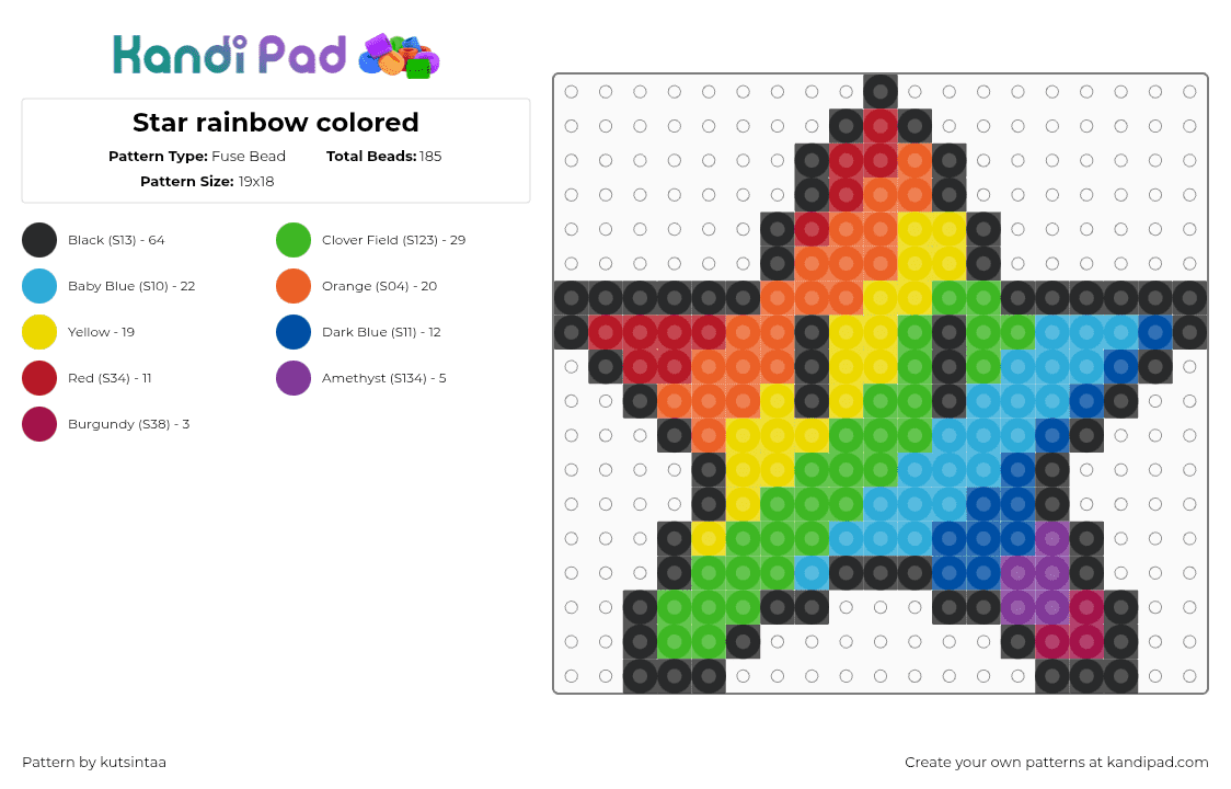 Star rainbow colored - Fuse Bead Pattern by kutsintaa on Kandi Pad - star,rainbow,mario,stripes,nintendo,video game