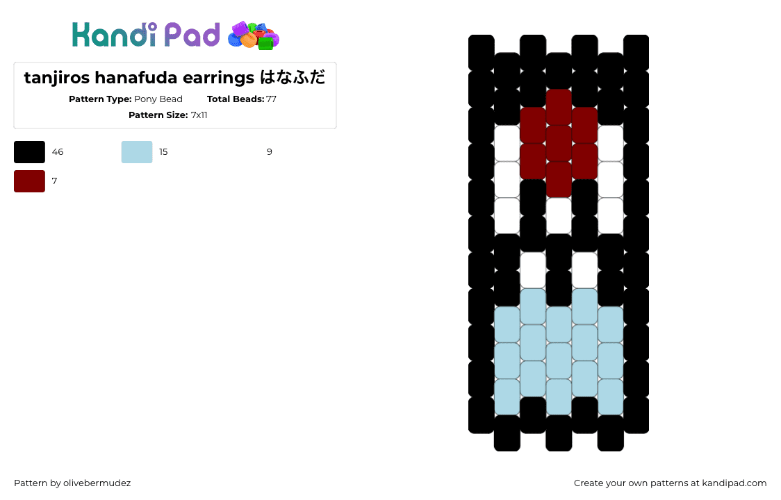 tanjiros hanafuda earrings はなふだ - Pony Bead Pattern by olivebermudez on Kandi Pad - tanjiro kamada,hanafuda,demon slayer,earrings,black,light blue
