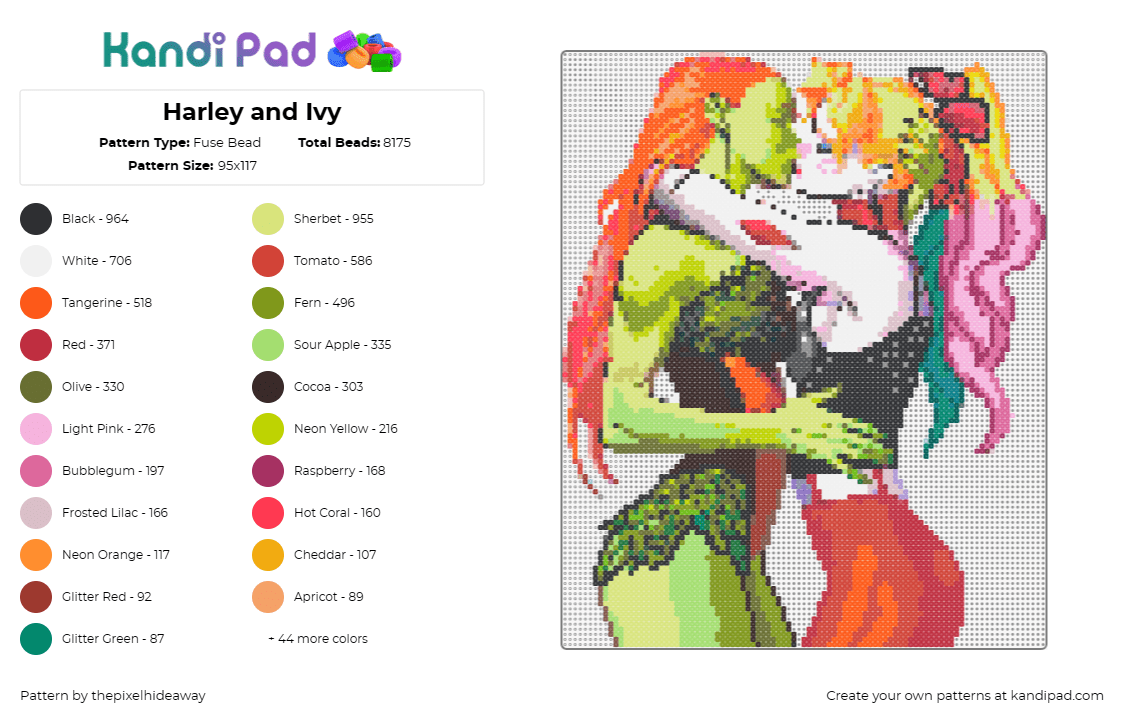 Harley and Ivy - Fuse Bead Pattern by thepixelhideaway on Kandi Pad - harley quinn,poison ivy,batman,love,dc comics,lesbian,characters,pride,nsfw,colo