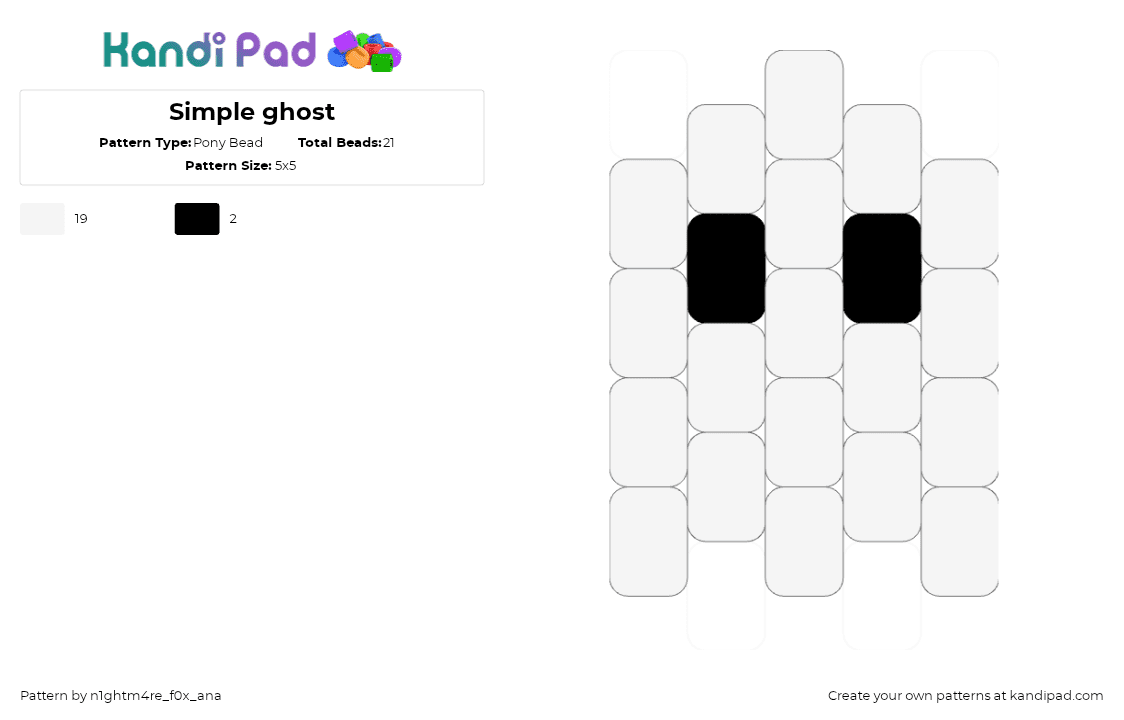 Simple ghost - Pony Bead Pattern by ac1d_iskewl on Kandi Pad - ghost,simple,halloween,spooky,cute,charm,white