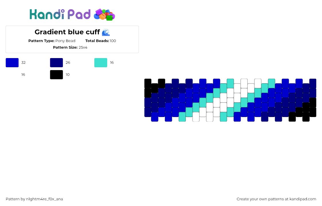 Gradient blue cuff 🌊 - Pony Bead Pattern by n1ghtm4re_f0x_ana on Kandi Pad - gradient,diagonal,stripes,cuff,blue,white