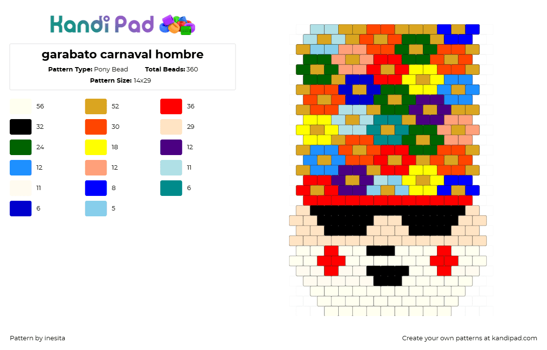 garabato carnaval hombre - Pony Bead Pattern by inesita on Kandi Pad - garabato,carnaval,party,colorful,beige,red