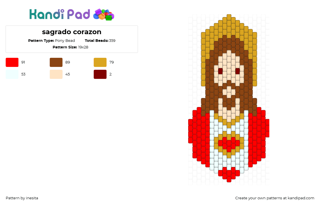 sagrado corazon - Pony Bead Pattern by inesita on Kandi Pad - orange,red