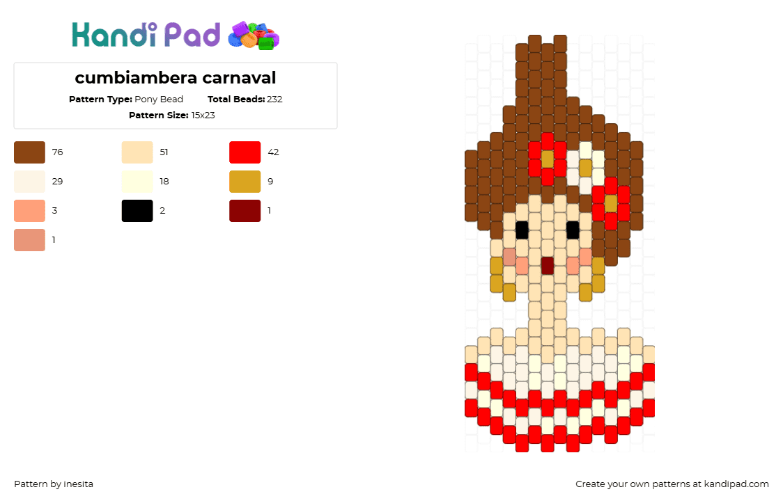 cumbiambera carnaval - Pony Bead Pattern by inesita on Kandi Pad - cumbiambera,carnaval,party,dance,woman,charm,brown,tan,red