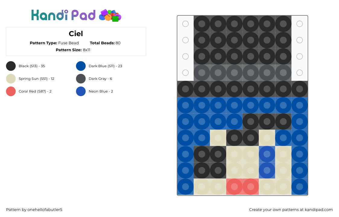 Ciel - Fuse Bead Pattern by onehellofabutler5 on Kandi Pad - beige,blue