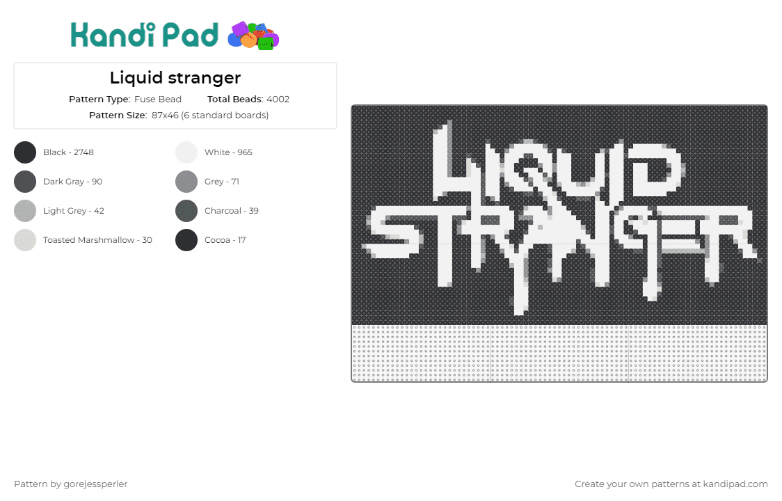 Liquid stranger - Fuse Bead Pattern by gorejessperler on Kandi Pad - liquid stranger,music,edm,dj