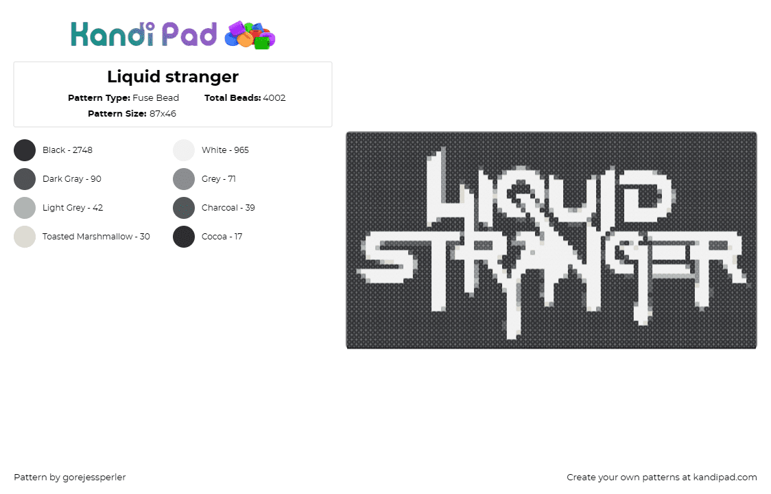 Liquid stranger - Fuse Bead Pattern by gorejessperler on Kandi Pad - liquid stranger,music,edm,dj