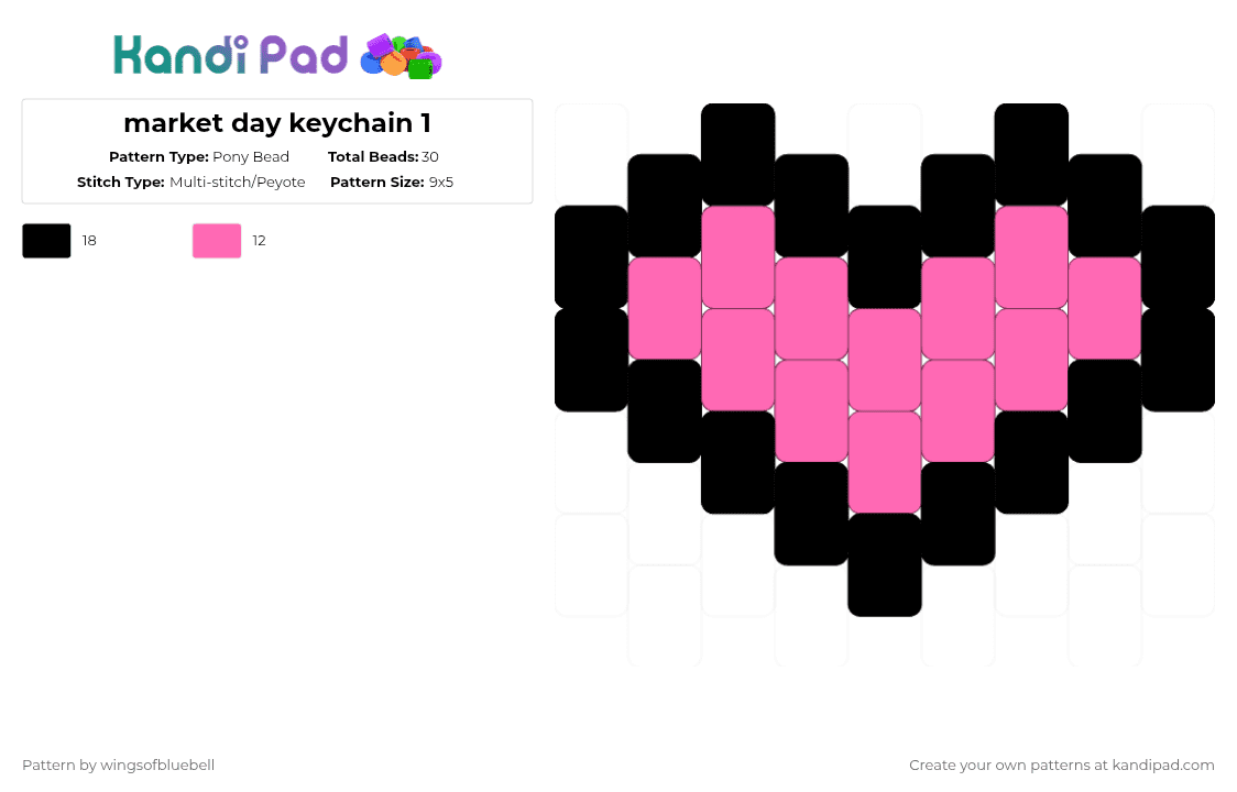 market day keychain 1 - Pony Bead Pattern by wingsofbluebell on Kandi Pad - heart,keychain,market,symmetry,sale,black,pink,cotdsymmetry