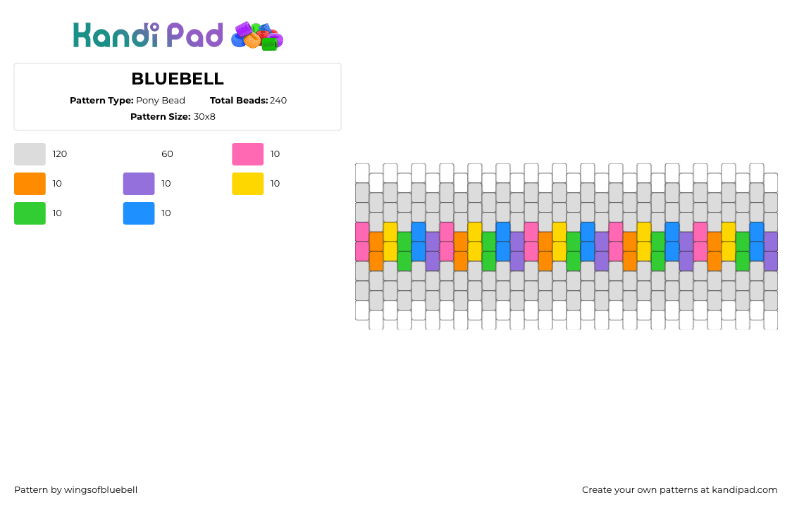 BLUEBELL - Pony Bead Pattern by wingsofbluebell on Kandi Pad - colorful,cuff,repeating,gray