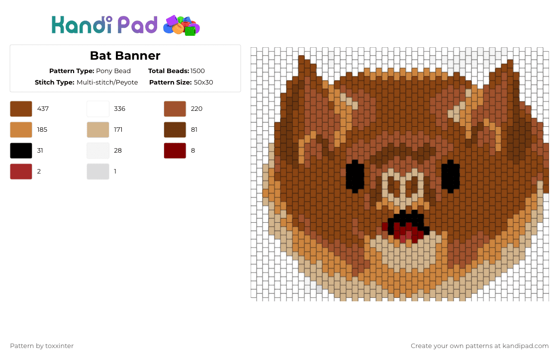 Bat Banner - Pony Bead Pattern by toxxinter on Kandi Pad - red,bat,animal,banner,goth,brown,spooky