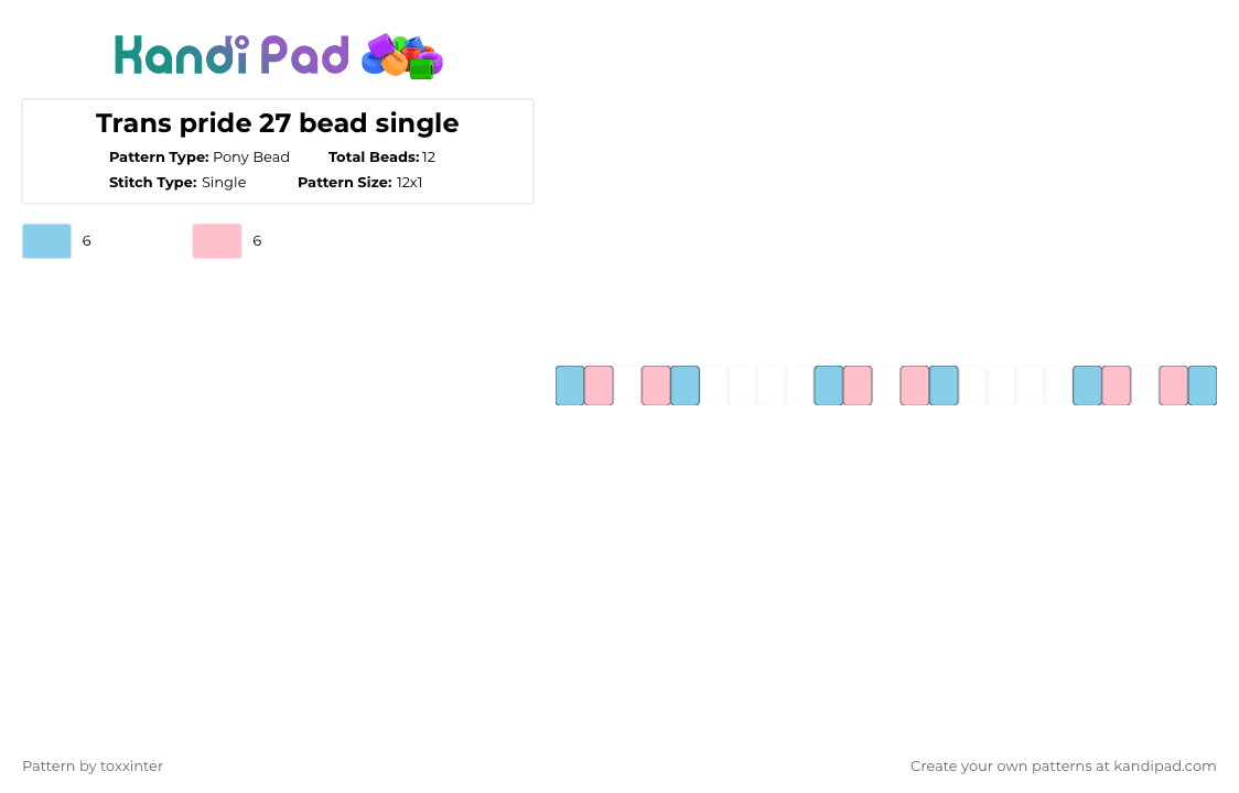 Trans pride 27 bead single - Pony Bead Pattern by toxxinter on Kandi Pad - light blue,pink,trans,pride,easy,single