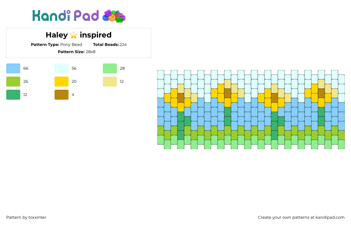 Haley ⭐️ inspired - Pony Bead Pattern by toxxinter on Kandi Pad - sunflowers,haley,stardew valley,nature,garden,landscape,cuff,video game,light blue,green,yellow