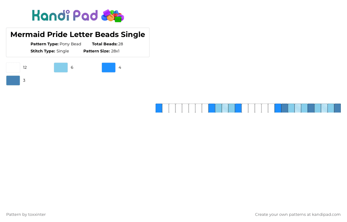 Mermaid Pride Letter Beads Single - Pony Bead Pattern by toxxinter on Kandi Pad - light blue,single,mermaid,pearls,ocean,fish,blue,letter beads,words