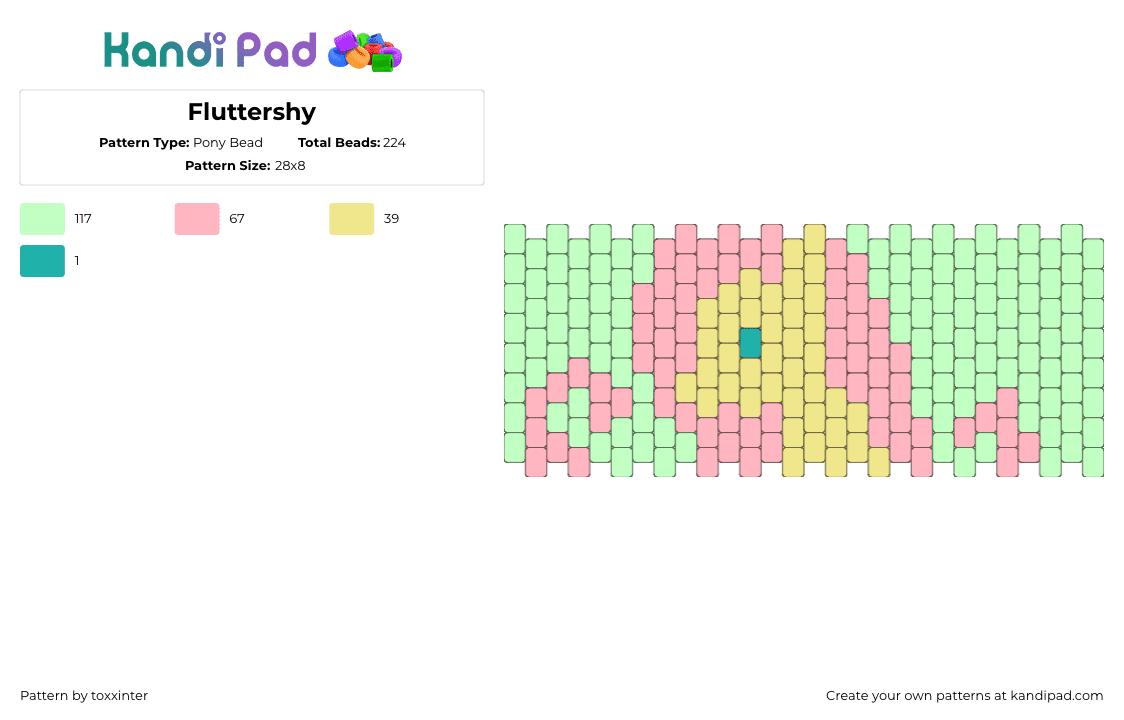 Fluttershy - Pony Bead Pattern by toxxinter on Kandi Pad - fluttershy,mlp,my little pony,pastel,cuff,yellow,green,pink