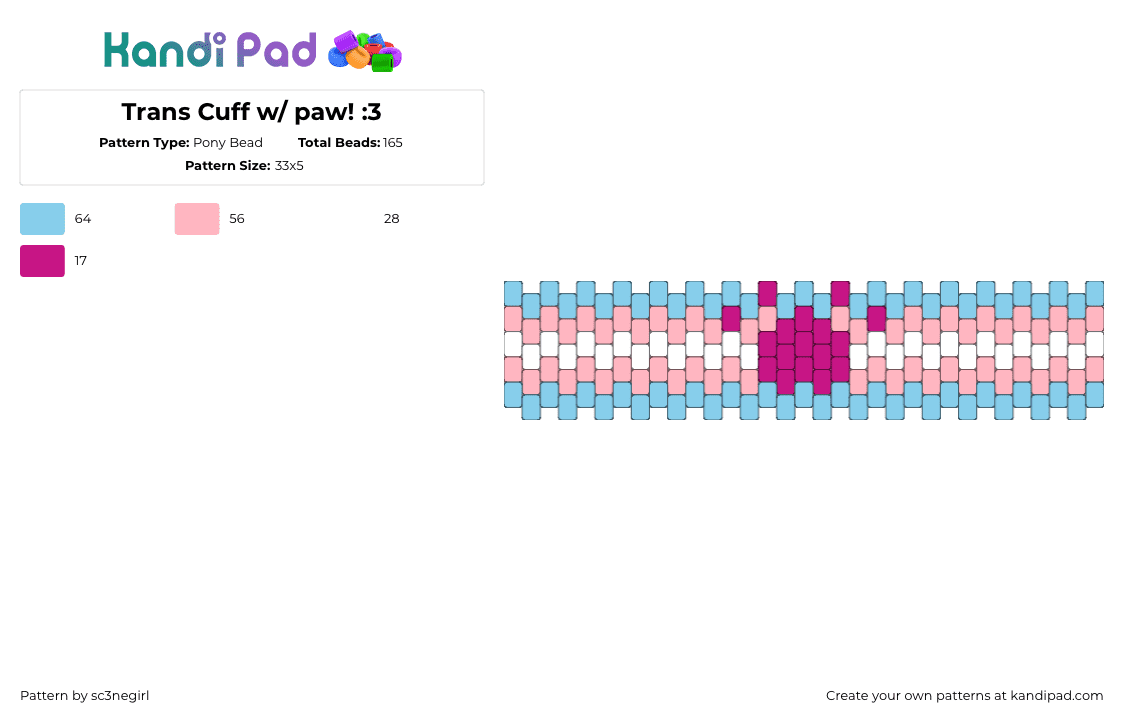 Trans Cuff w/ paw! :3 - Pony Bead Pattern by sc3negirl on Kandi Pad - 