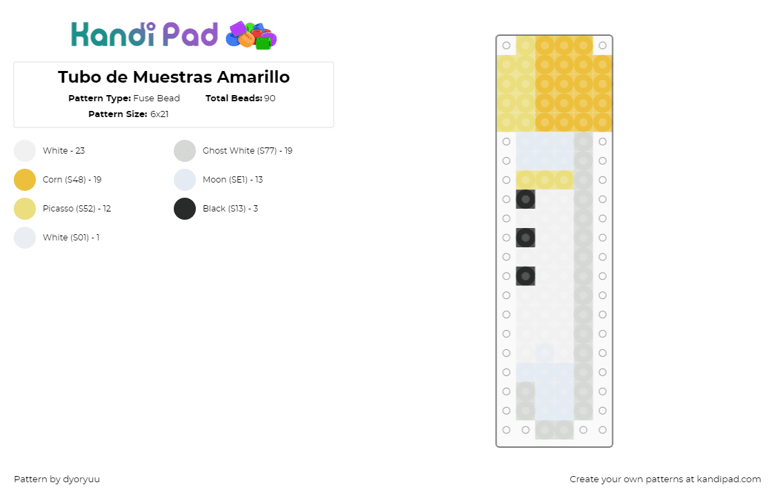 Tubo de Muestras Amarillo - Fuse Bead Pattern by dyoryuu on Kandi Pad - sample tube,biology,chemistry,medical,charm,white,yellow