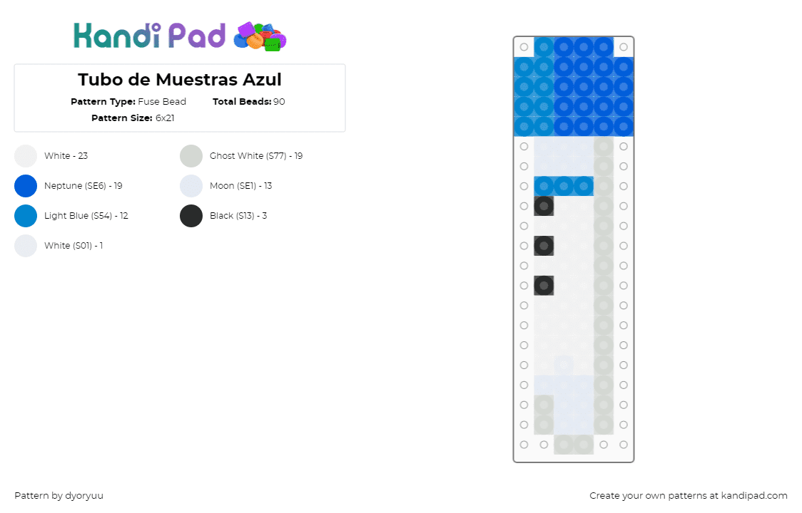 Tubo de Muestras Azul - Fuse Bead Pattern by dyoryuu on Kandi Pad - sample tube,biology,chemistry,medical,charm,white,blue