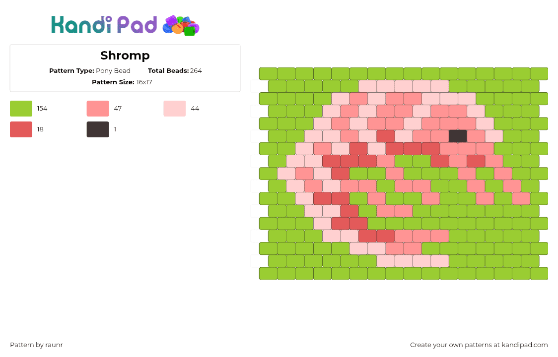 Shromp - Pony Bead Pattern by raunr on Kandi Pad - beige,green