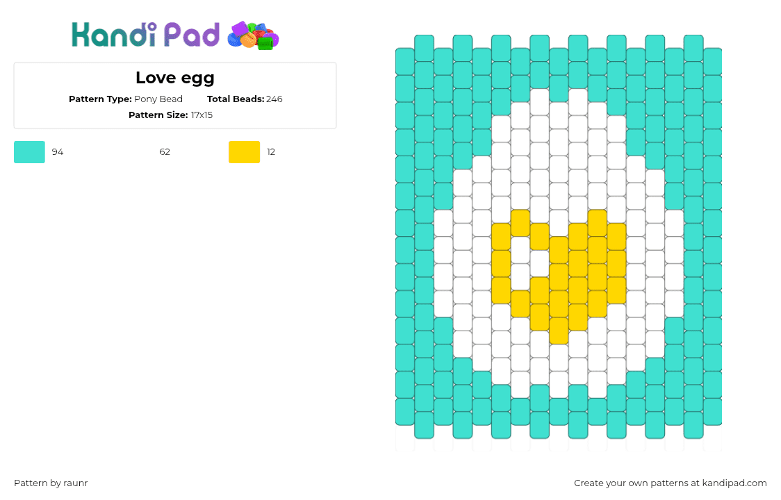 Love egg - Pony Bead Pattern by raunr on Kandi Pad - egg,overeasy,love,panel,breakfast,food,teal,white,yellow
