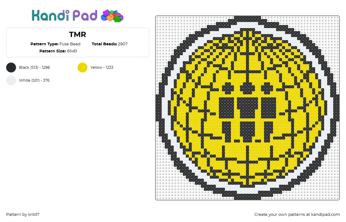 TMR - Fuse Bead Pattern by krib17 on Kandi Pad - tmr,third man records,logo,music,label,globe,black,yellow