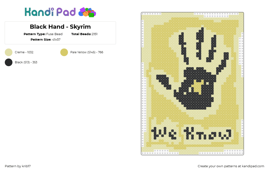 Black Hand - Skyrim - Fuse Bead Pattern by krib17 on Kandi Pad - black hand,skyrim,we know,poster,sign,video game,black,yellow