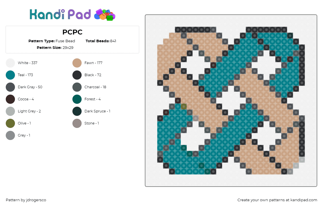 PCPC - Fuse Bead Pattern by jdrogersco on Kandi Pad - weave,ribbon,geometric,teal,tan