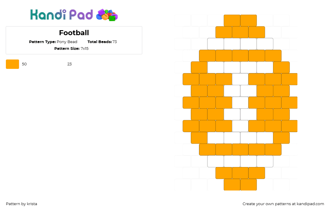 Football - Pony Bead Pattern by krista on Kandi Pad - football,sports,charm,orange,white