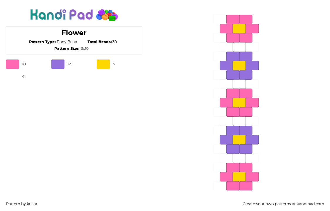 Flower - Pony Bead Pattern by krista on Kandi Pad - flowers,charn,spring,bracelet,pink,purple